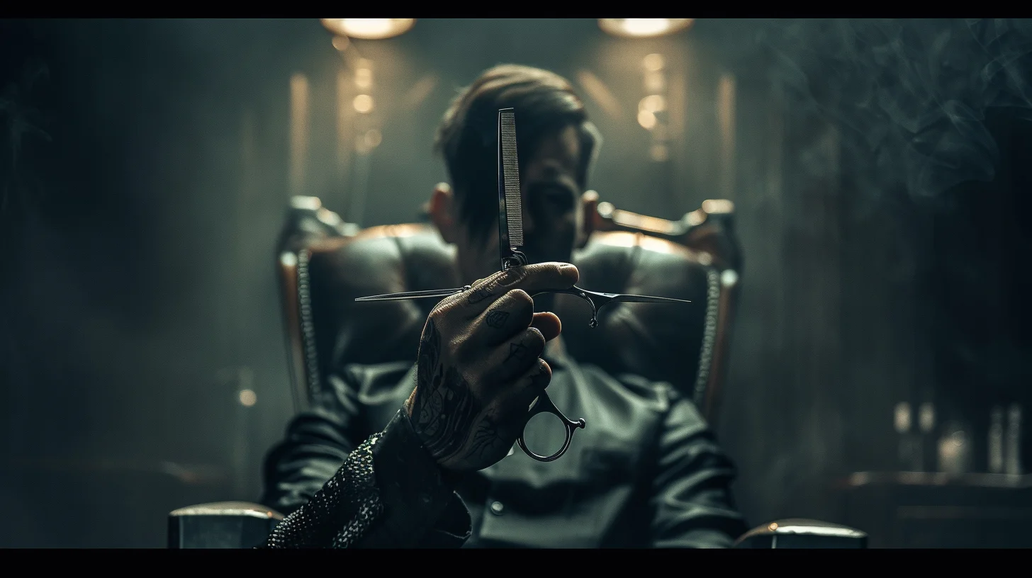 Professional barber scissors and tools in atmospheric lighting